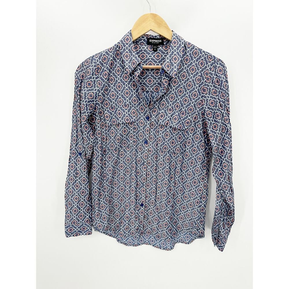 Express The‎ City Shirt Purple Printed Button Down Collared Shirt Womens Small